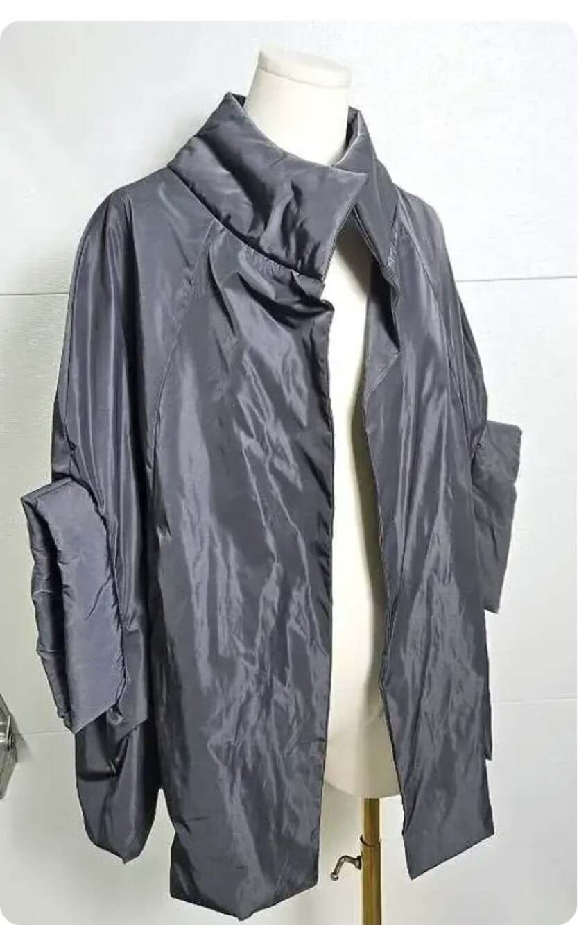 Planet by Lauren G Black Nylon Chic Cape Open Front High Colar Cuff Sleeve OneSz